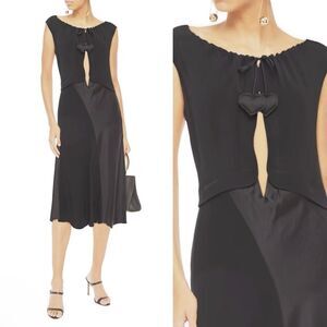 NWT Lanvin $2300 Satin Cutout Heart Detail Crepe Draped Little Black Dress 38